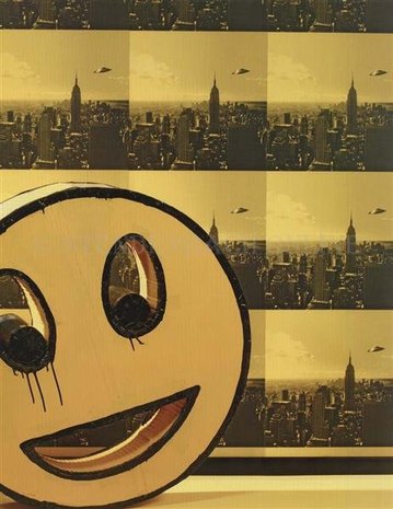 retro ufo above the city popart papier behang