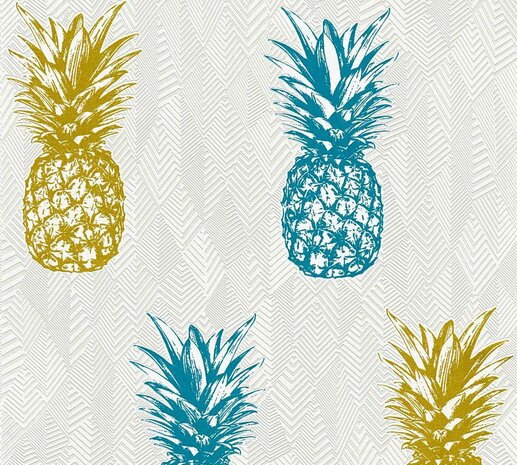 trendy beach gold/petrol pineapple vinyl op vlies