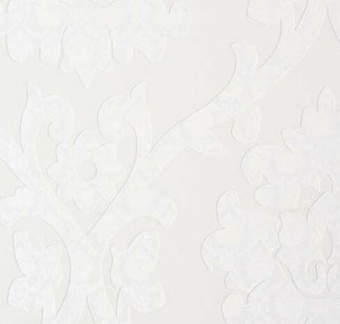 ivoor met wit parelmoer relief bloem baroque vinyl op vlies