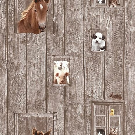 farm animals hout look stevig papier behang