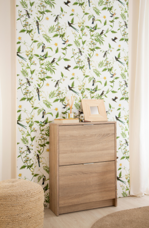 witte ondergrond met nature finest birds vinyl op vlies