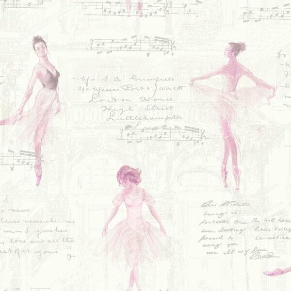 pirouette pink met glitter  ballerina stevig papier behang