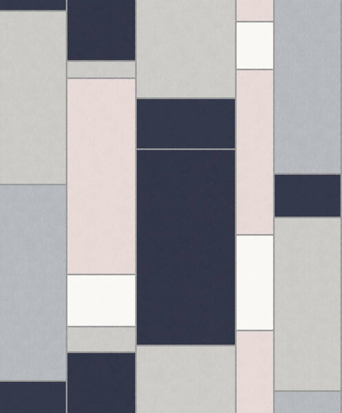 Seabrook Mondrian De Stijl Wallpaper - Indigo &amp; Silver vlies  by KT Exclusive 