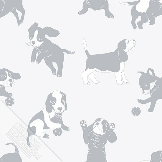 Behangexpresse Morris &amp; Mila behang spelende puppies