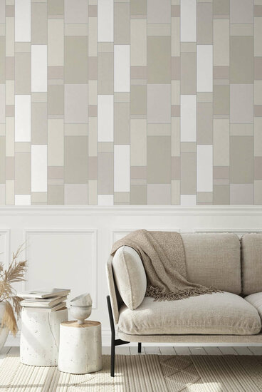 Seabrook Mondrian De Stijl Wallpaper - Soft Sage &amp; Silver vlies  by KT Exclusive 