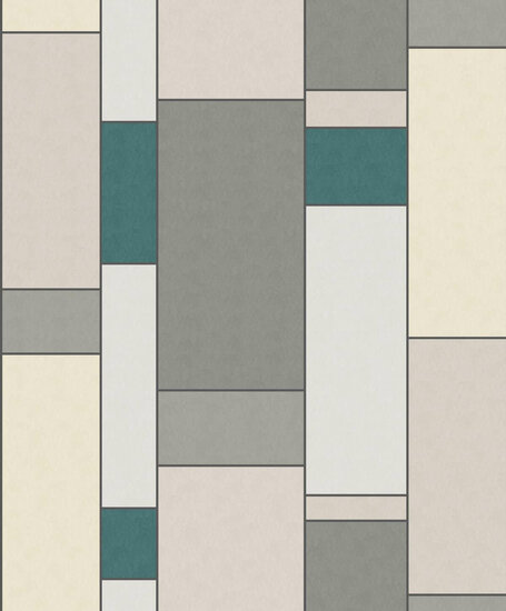 Seabrook Mondrian De Stijl Wallpaper -Teal &amp; Gray vlies  by KT Exclusive 